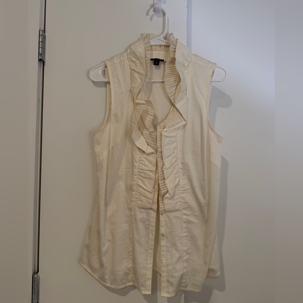 Ann Taylor Cream Ruffle Sleeveless Blouse